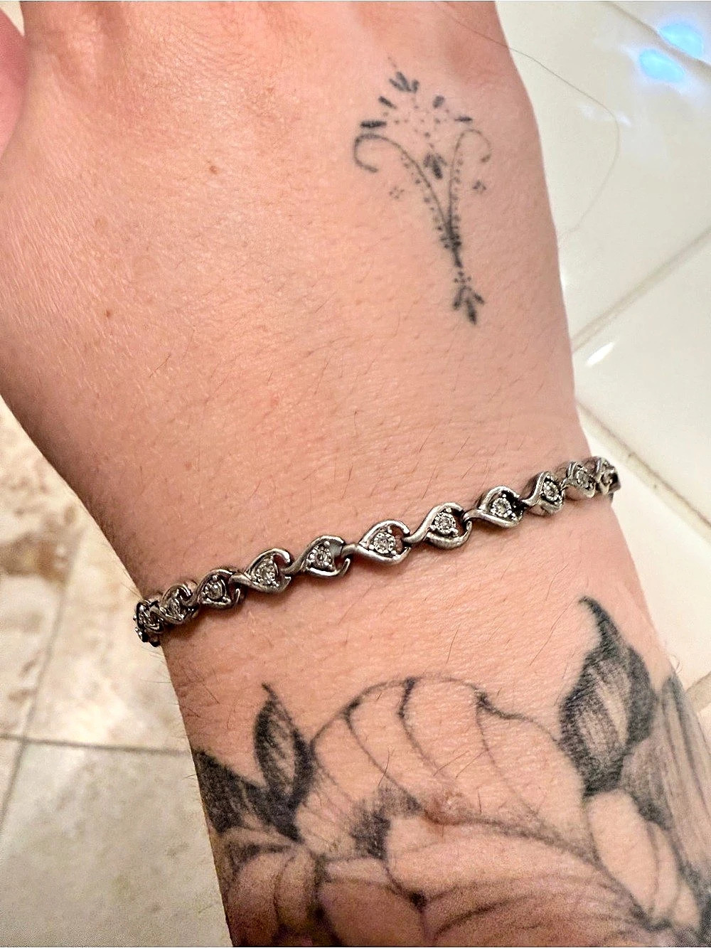 Diamond and Silver Heart Tennis Bracelet